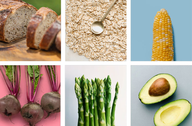 Foods containing the mineral Silica, whole grains, oats, corn, beetroot, asparagus and avocados.