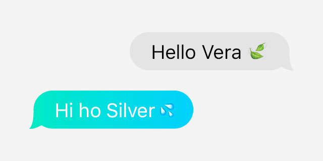 Hello Vera, Hi ho Silver as a graphic text message.