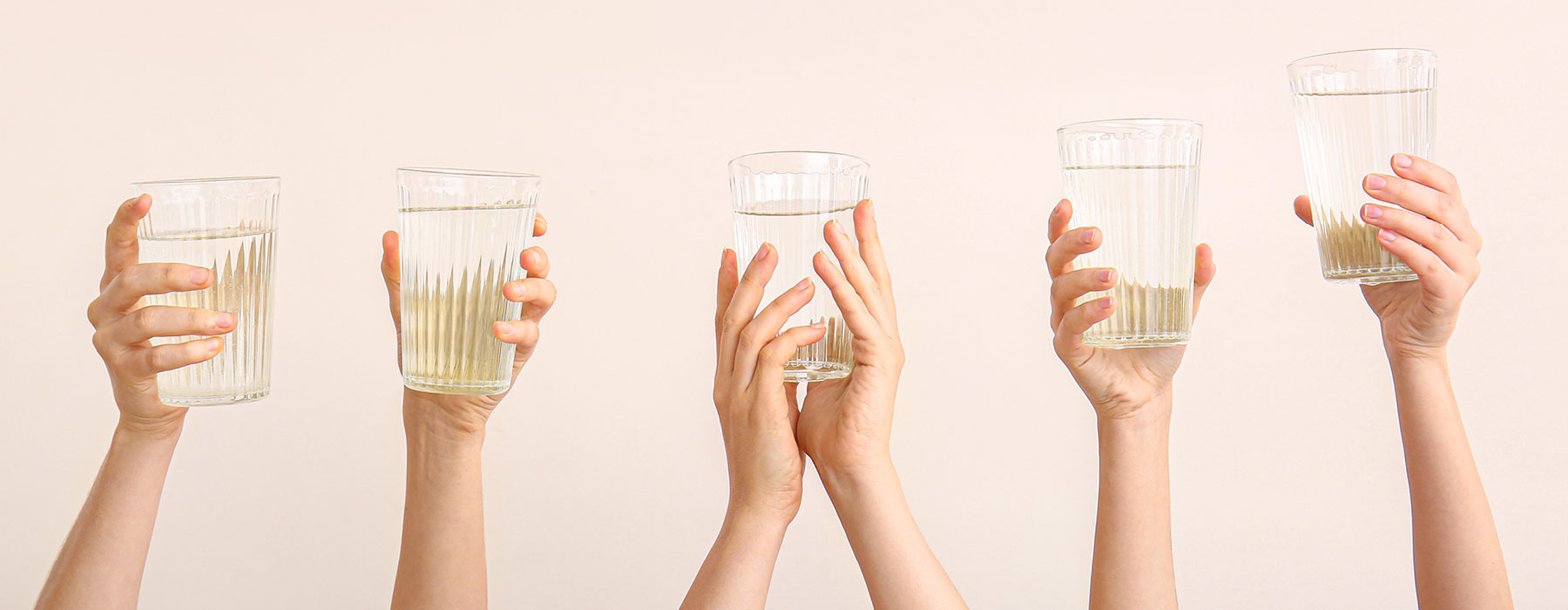 People holding up glasses of water containing Organic Apple Cider Vinegar.